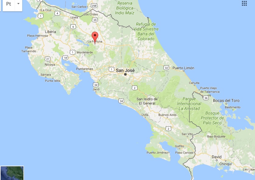 Dicas Costa Rica - Onde fica La Fortuna - Vulcão Arenal - Mapa