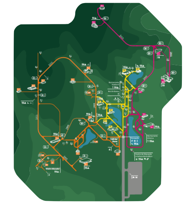 Mapa Inhotim Rota amarela, rosa e laranja 